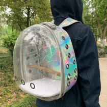 Parrot Outgoing Backpack Xuan Wind Laser Hand Raised Bird Space Capsule Double Shoulder Outer Band Bag Transparent Octagon Cage Portable Box