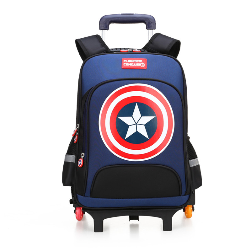 Boy Mỹ Captain Kéo Stick Bag Boy Kids Schoolboy trai 1-3-5 Lớp Tide Ba-Wheel tháo rời 6-12