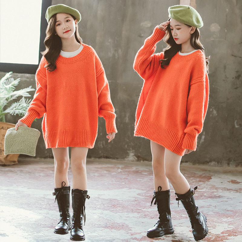 Girls sweater pullover 2022 autumn and winter new Korean version of the big children's fashionable lazy sweater loose outerwear tide