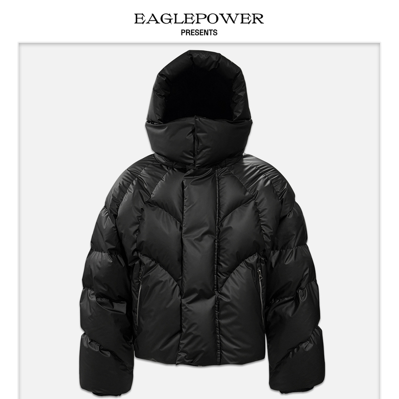 Epower'High Luxury Black' Imported Technical Fabric 90% White Duck down Two-In-One Detachable Hood Warm down Jacket