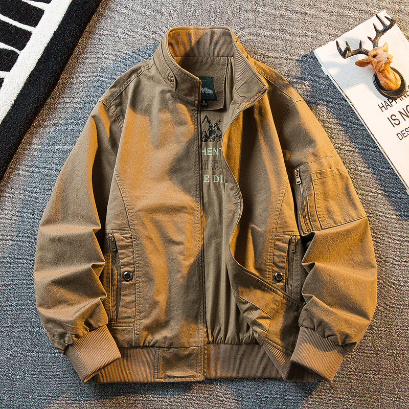 Hpcp American Retro Pure Cotton Stand-Up Collar Hunting Flight Jacket Men's Spring and Autumn Trendy Men's Casual Workwear Jacket