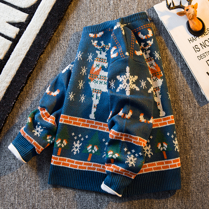 Hpcp Christmas Cartoon Cute Reindeer Sweater Men's Trendy Brand Autumn and Winter Thickened Warm Couple Knitwear