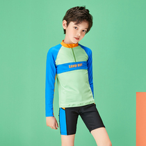 Sanqi childrens swimsuit Boys long-sleeved sunscreen split quick-dry training learning swimming small middle and large childrens baby suit