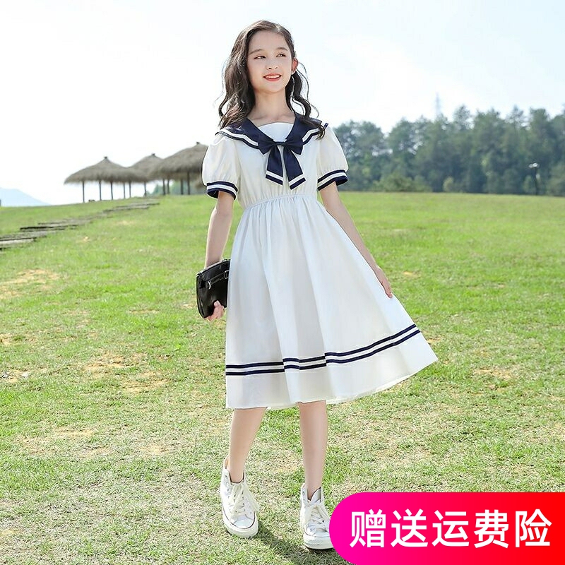 Girls' Princess Dress with Sailor Collar, Preppy Style, Summer Trendy 2026 New Model, Medium and Large Children's Dress, Girl's Dress Girls' Princess Dress with Sailor Collar, Preppy Style, Summer Trendy 2026 New Model, Medium and Large Children's Dress, Girl's Dress