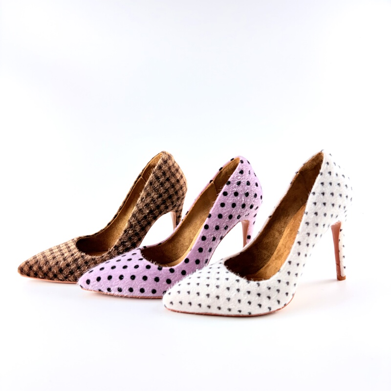 【Mantaheels】Retro Horsehair Polka Dot Style-Pump Stiletto Pointed Toe Pumps, Horsehair Is Soft and Comfortable