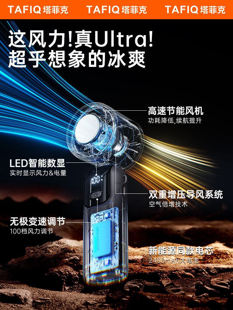 Handheld Bladeless Turbo Cooling Mini Air Conditioner, Cold Air Ice Pack Handheld Fan, Portable Personal Mini USB Rechargeable Silent Electric Fan, Cooling Gadget, 2025 New Model