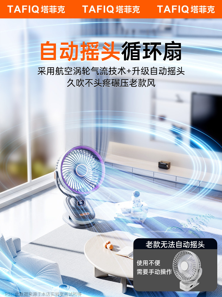 [Ultra-Wide-Angle Circulating Electric Fan] Silent Clip-On Small Fan, USB Desktop Rechargeable Model, Ultra-Long Battery Life, Portable for Students, Dormitory, Bed, Office, Mini Portable for Babies