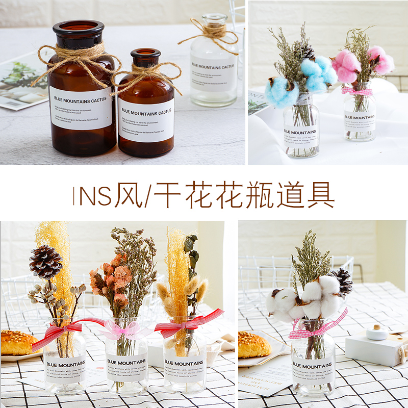 Nordic small fresh ins wind photo props transparent glass drying vase decoration home decoration photography props