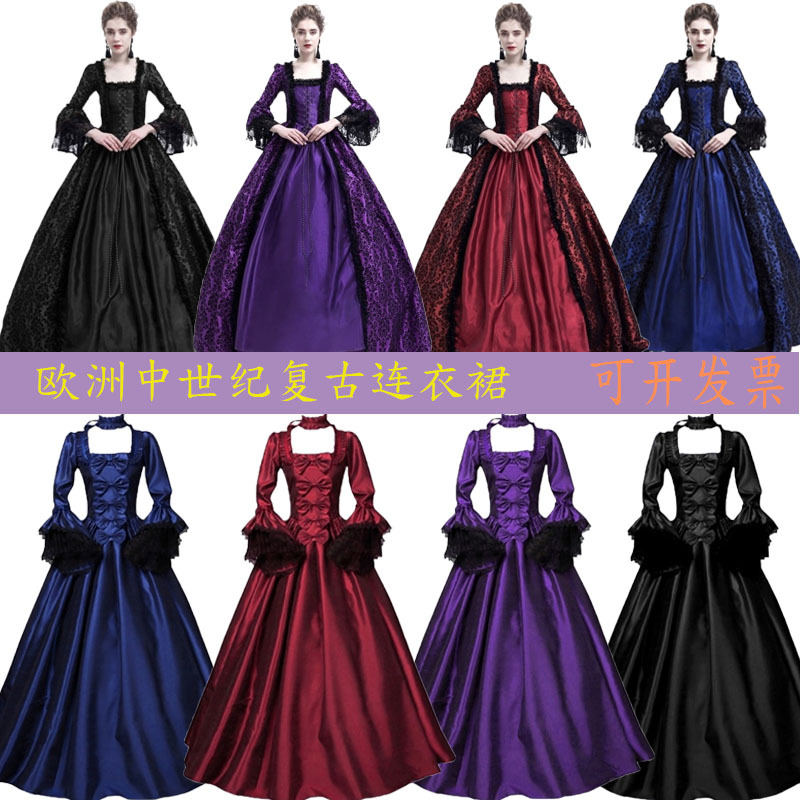 Medieval Court Costume Noblewoman Cosplay Dress Performance Evening Ball Makeup Princess Queen Empress Dress