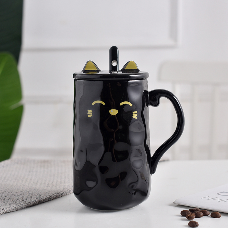 Flippy kitty mummique cup cartoon ceramic mug lovers men and women water glasses coffee cup with lid spoon breakfast milk cup