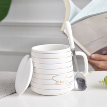Creative trend Light luxury household cup Ceramic mug with lid spoon Male and female couples Office coffee Milk water cup