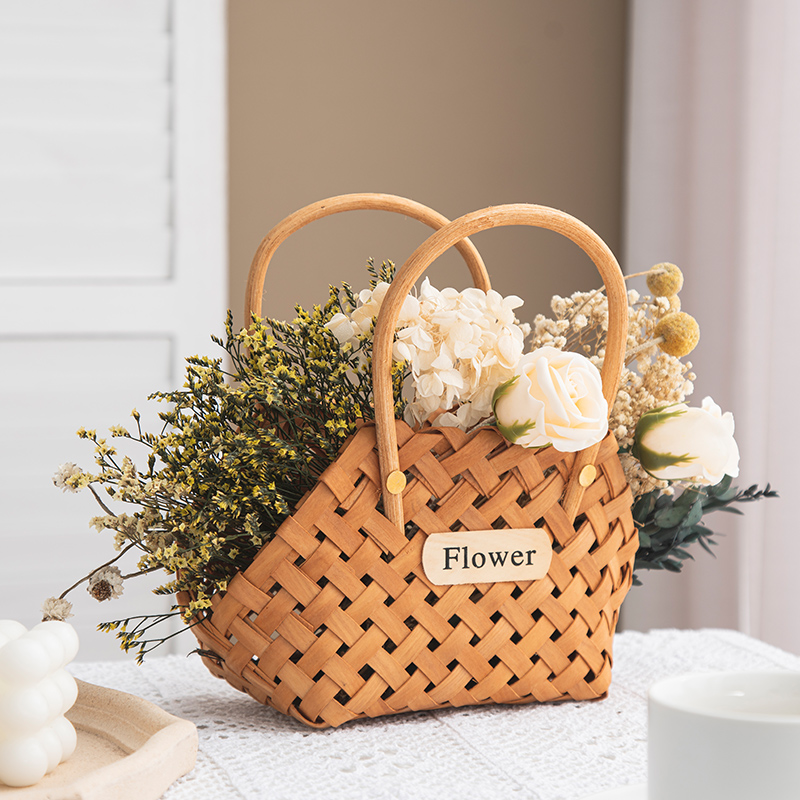 In idyllic wind bamboo basket plug flower flower fake flower picnic hand-made vine knitting cradle swing