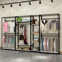 Clothing store display rack floor-standing mens and womens clothing store gold shelf display rack double-layer hanger