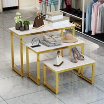 Clothing store high and low shopping mall gold display stand display rack bag shoe rack running water platform Zhongdao flower shop shelf