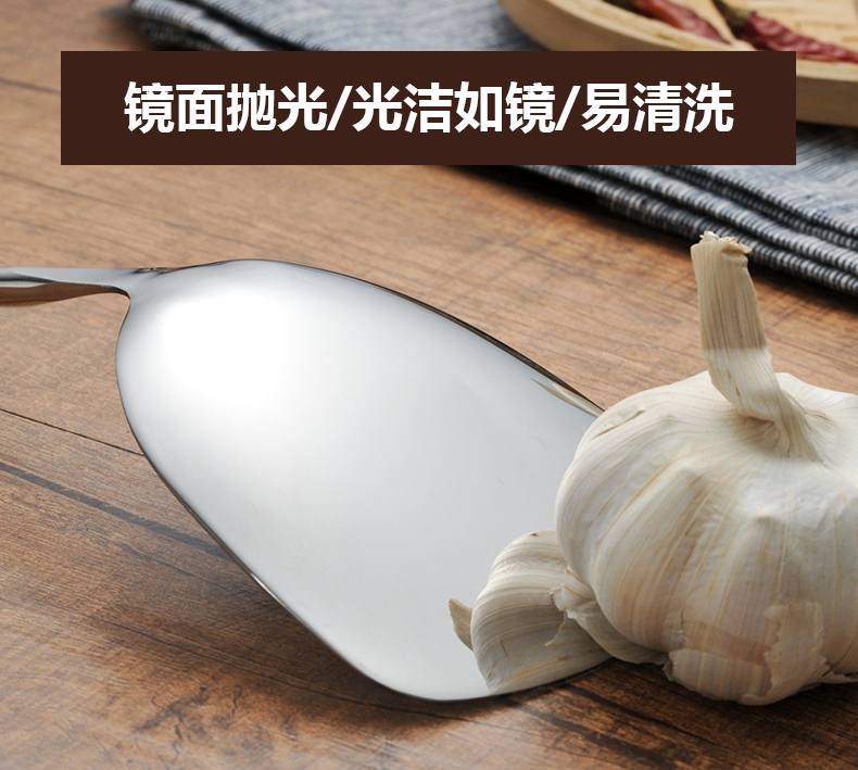 Hộ gia đình tay cầm bằng gỗ thìa thép không gỉ chao bếp chống bỏng dày nấu ăn xẻng sắt đơn chiên xẻng nhà bếp bộ kệ để dao