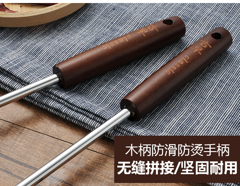 Hộ gia đình tay cầm bằng gỗ thìa thép không gỉ chao bếp chống bỏng dày nấu ăn xẻng sắt đơn chiên xẻng nhà bếp bộ kệ để dao