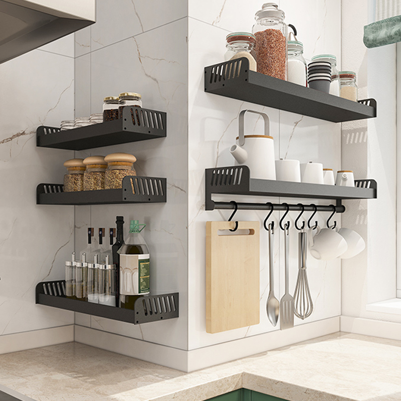 Kitchen Shelve Wall-mounted Free punching Home Multi-functional condiment Space aluminum seasoning containing shelf frame holder hanger