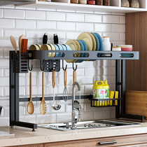 Kitchen rack sink above the sink black stainless steel telescopic drain rack dish chopsticks rack countertop storage rack