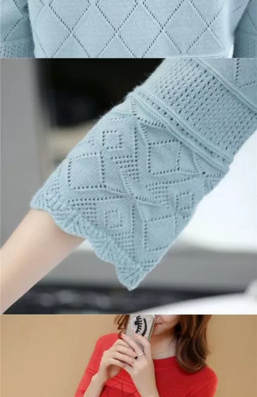 Mùa xuân và mùa hè 2020 phiên bản mới của Hàn Quốc của áo len dệt kim rỗng rỗng kích thước lớn áo 3/4 tay áo mỏng phần áo len nữ - Áo len cổ chữ V