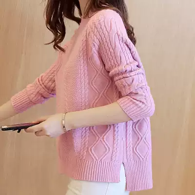 Autumn and winter sweater women's thick Korean loose pullover bottoming shirt 2021 new wild split sweater jacket trend