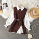 2022 spring and autumn new shirt top women's sweater suit slit knitted vest shirt Western style age-reducing two-piece set