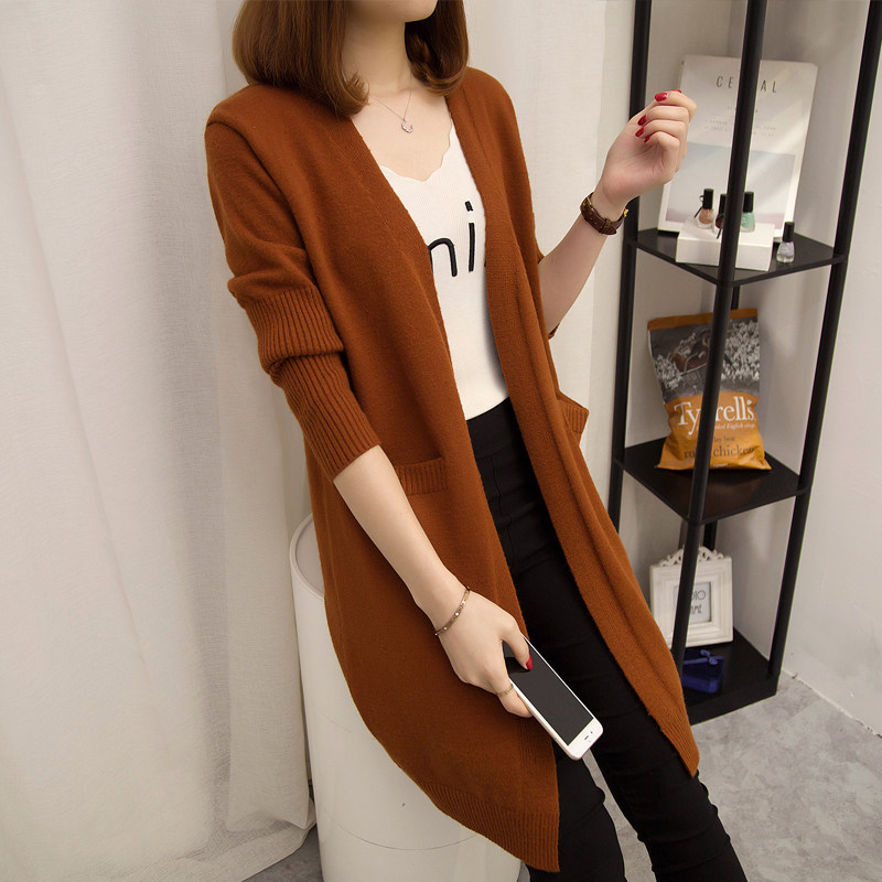 Medium length Knitted Jacket Lady Autumn Winter 2023 New Women's Dress Pocket Lady 100 Hitch Sweatshirt-Taobao