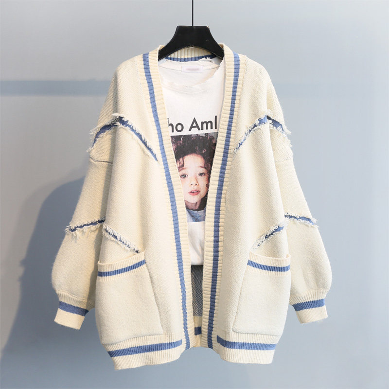2022 Autumn Winter New Thickening Easy Alphabet Korean version Lazy Wind Knit Medium Long Version Sweater Cardiovert Jacket Spring Dress
