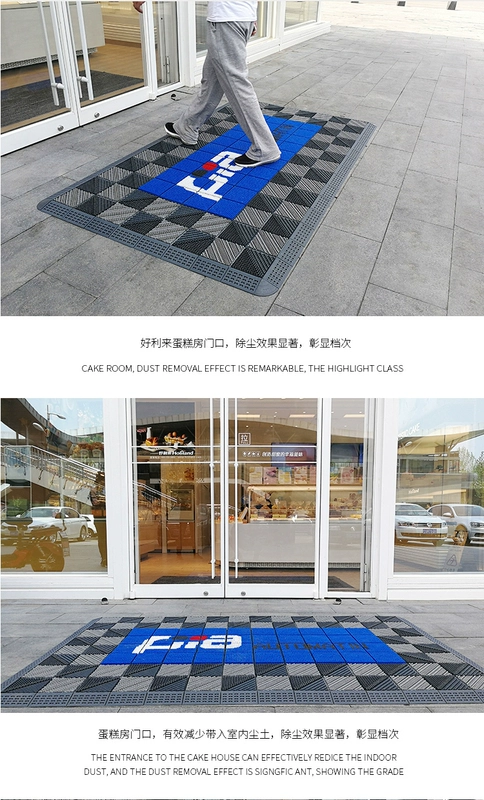 Mall cửa khách sạn đầy đủ bàn chải ba-in-one non-slip bụi tầng mat logo tùy chỉnh mô-đun thương mại nối mat