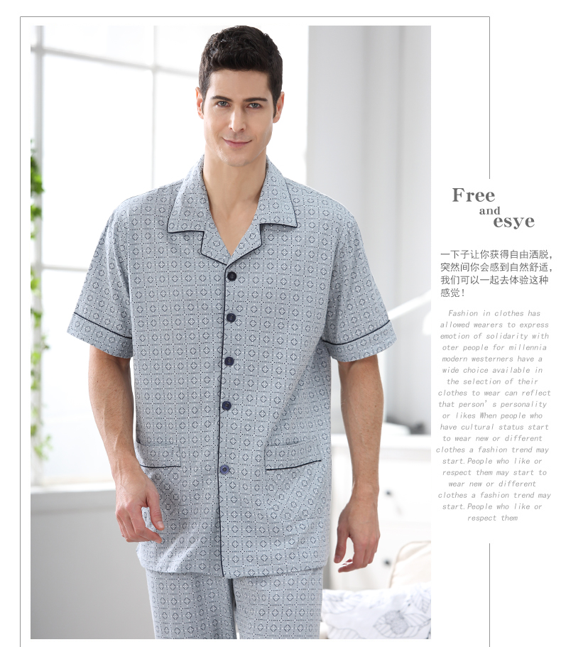 Của nam giới đồ ngủ cotton ngắn tay quần mùa xuân và mùa hè phần mỏng XL cotton mùa hè đồ ngủ nam nhà cũ bộ dịch vụ pijama nam cao cấp