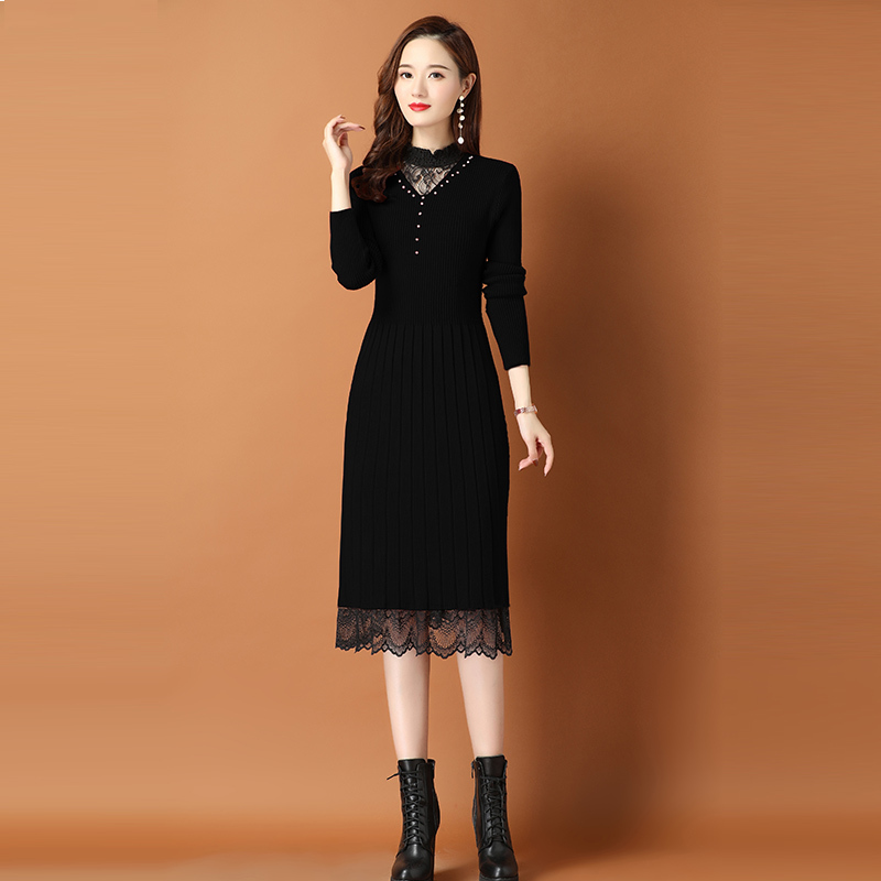 Knitted Dress for Women 2026 New Style with Coat, Mid-Length Sweater Dress, Autumn and Winter Over-The-Knee Knitted Base Lace Dress Knitted Dress for Women 2026 New Style with Coat, Mid-Length Sweater Dress, Autumn and Winter Over-The-Knee Knitted Base Lace Dress