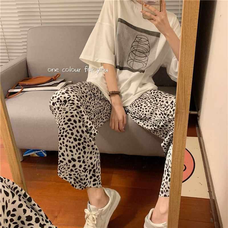 Sleeping Pants Women Summer Season Long Pants Spring Autumn Outside Wearing Home Pants Wins Wind Men's South Korea Big Size Ice Silk Thin
