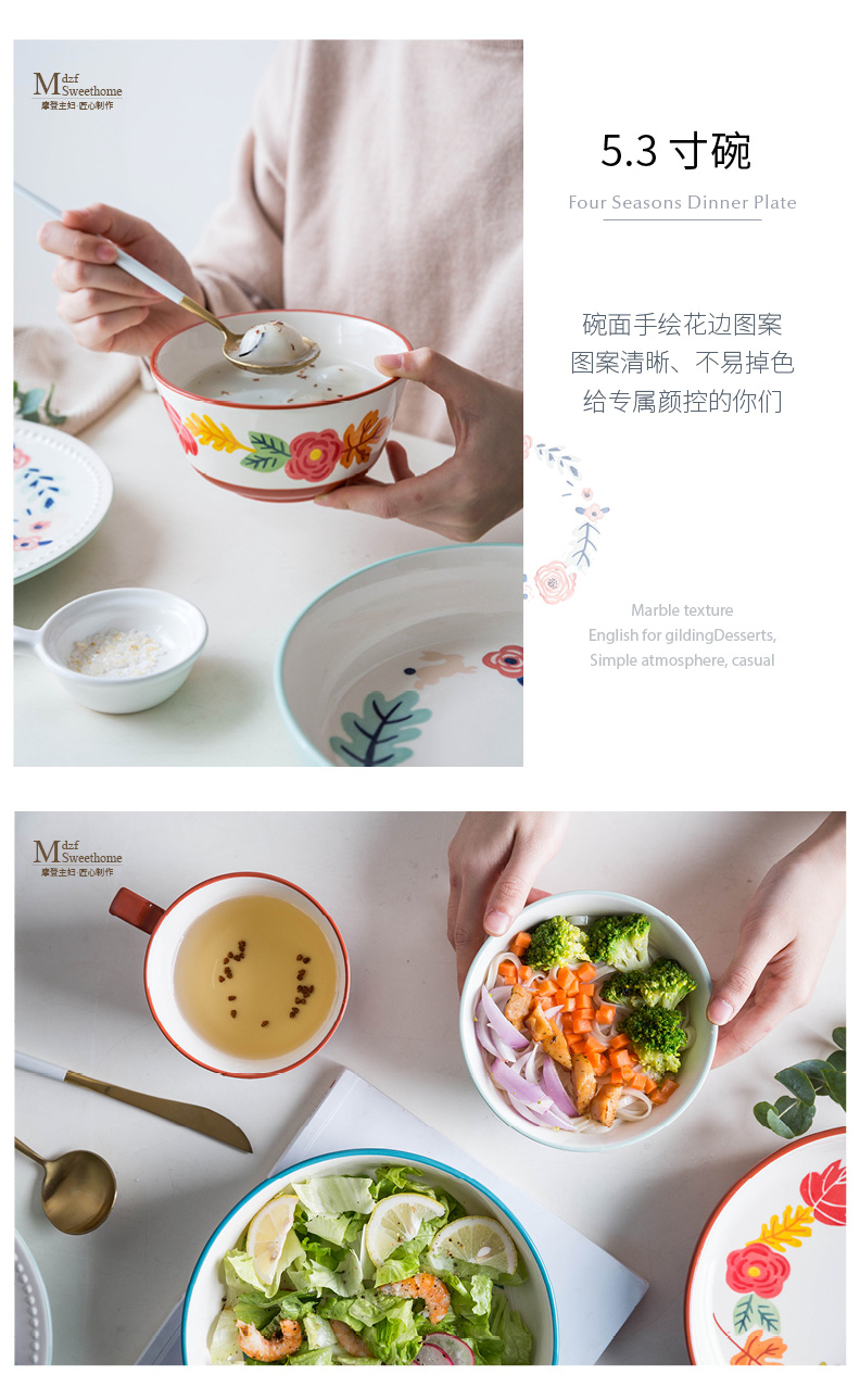 Modern housewives hand - made ceramic tableware suit rural wind western dishes Japanese household food dish bowl rainbow such use