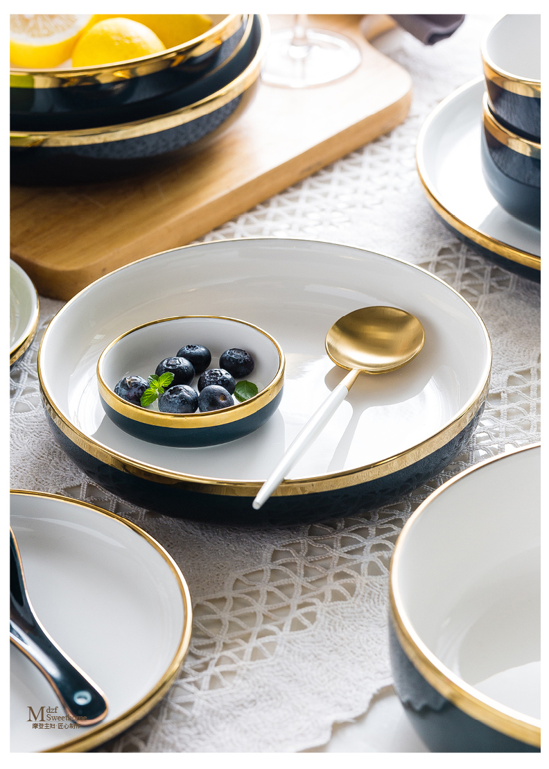 Modern housewives jade exquisite European up phnom penh ceramic dishes suit household dishes soup plate meal light and decoration plate