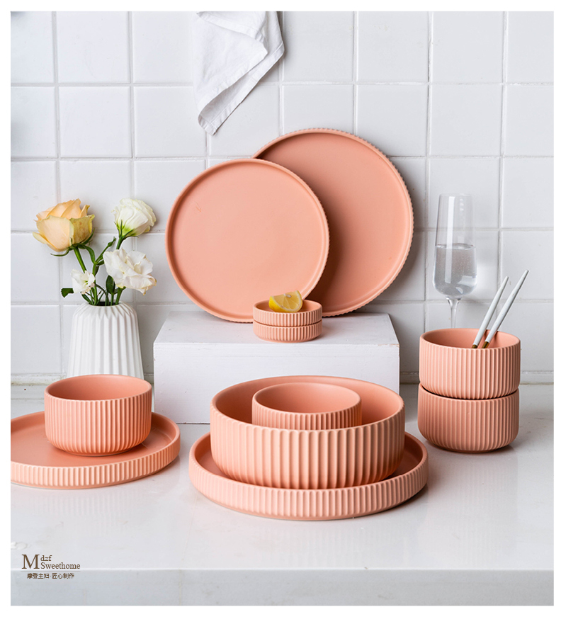 Modern housewives the original Nordic candy color rainbow such as bowl, soup bowl large ceramic tableware suit household bowl dish plate