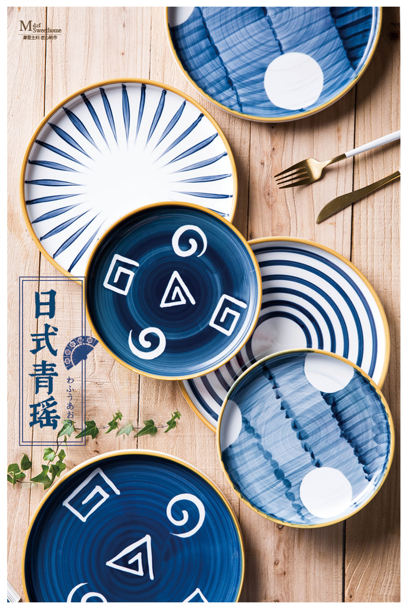 Modern green yao Japanese housewife creative hand - made under glaze color new ipads porcelain ceramic tableware household deep flat plate