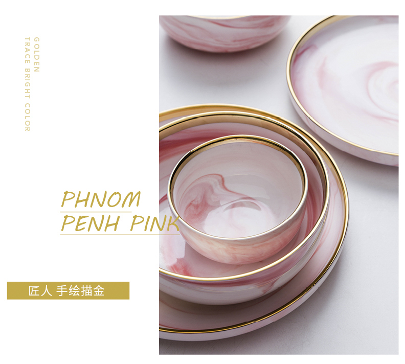 Modern housewives honey pink marble ceramic tableware up phnom penh household dinner plate 0 for breakfast dishes