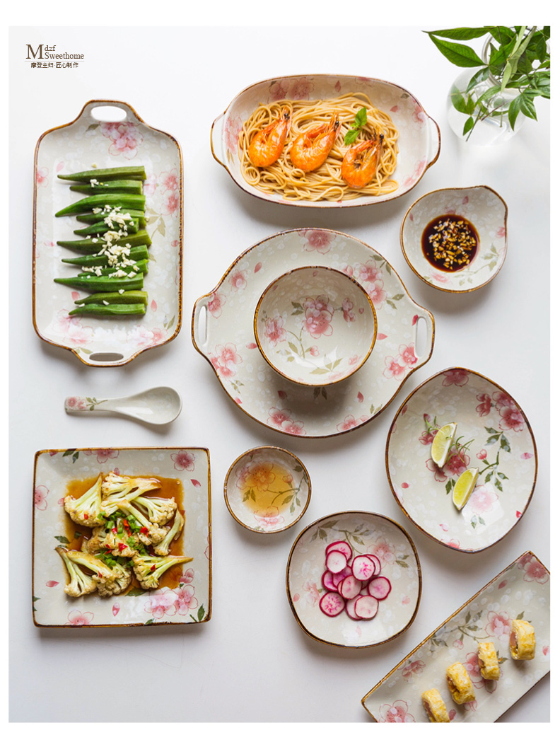 Modern Japanese housewife dances cherry blossom put ceramic tableware dishes suit household dish soup bowl dish bowl of rice bowls