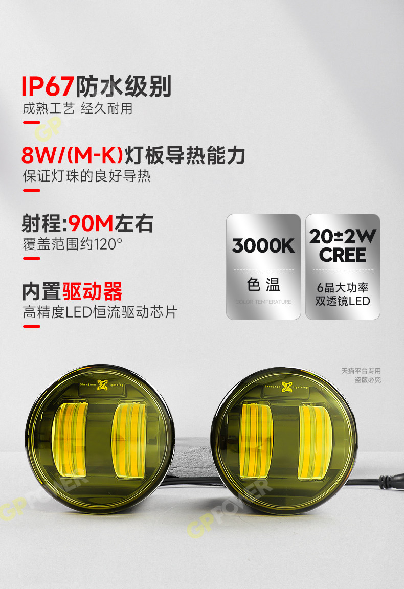 Противотуманные фары 坦克400hi4t黄金眼雾灯高亮led透镜闪电前雾灯总成改装配件专用 Gppower