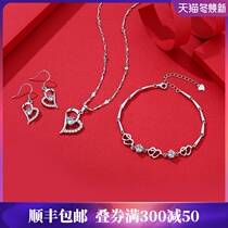 Seven heart sterling silver necklace female bracelet earring set simple sweet creative temperament silver jewelry birthday gift