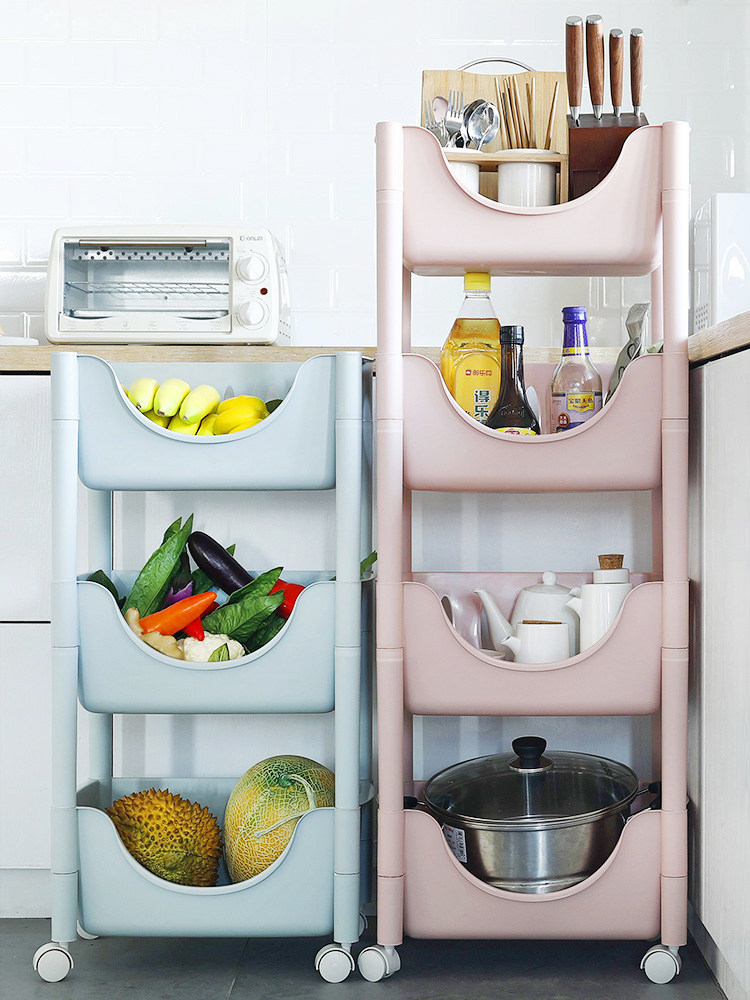 Kitchen shelf Floor-to-ceiling multi-layer fruit and vegetable rack Seasoning supplies Household Daquan vegetable basket storage artifact