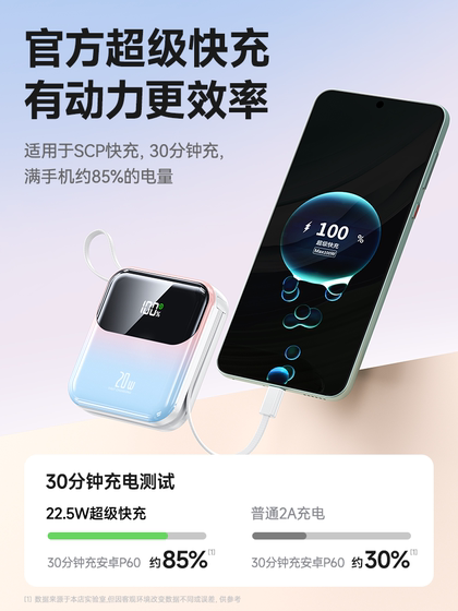 3C 인증 2025 New Power Bank Super Fast Charging 초대형 용량 공식 플래그십 스토어 진정한 자체 장비 케이블 20000 MAH 미니 초대형 Huawei 및 Xiaomi 휴대폰에 적합한 중소형 얇고 휴대용 휴대용