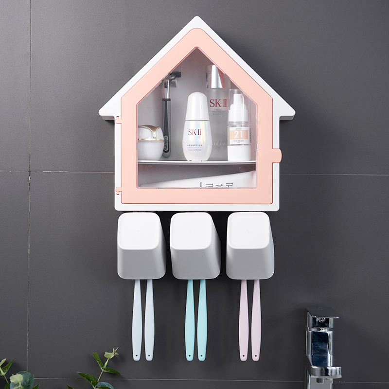 Creative Little House Free of perforated toothbrush shelve Shelve Makeup Room Toothpaste Toiletries toiletries Mouthwatering Cup Suit Wall-mounted