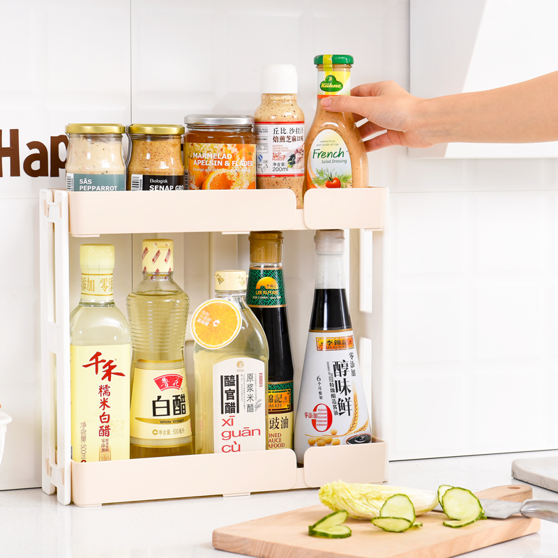 Double-deck kitchen desktop conditioner bottle conditioner shelf household floor plastic bathroom frame