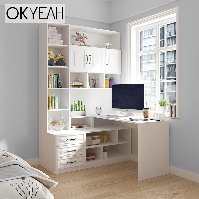 Corner Connected Desk Bookcase Wardrobe Combination Integrated