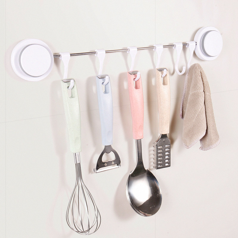 Punch-free suction cup hook stainless steel kitchen incognito wall hanging waterproof hook Nail-free creative door back long hanging clothes hook