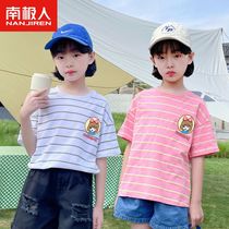 Girls t-shirt short-sleeved summer thin section childrens cotton big boy half-sleeved girl new striped summer clothes baby clothes