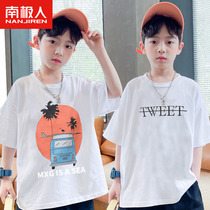 Boys short-sleeved t-shirt summer thin section childrens cotton top middle-aged boy half-sleeve t-shirt little boy white summer dress