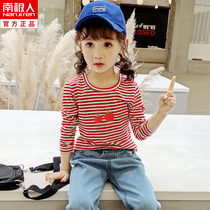 2021 spring and autumn new girls striped pure cotton long-sleeved t-shirt childrens middle and large childrens foreign style base shirt girls top