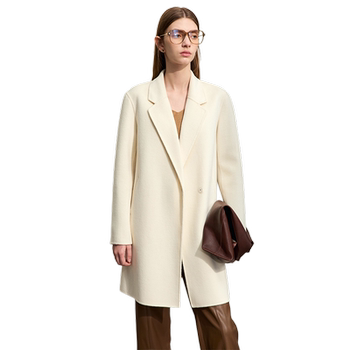 Amii赫本风绵羊毛呢外套女2025冬新款中长款上衣宽腰带双面呢大衣