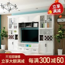 Nordic TV cabinet combination wall Classic small apartment living room overall TV wall cabinet background cabinet bookcase combination customization